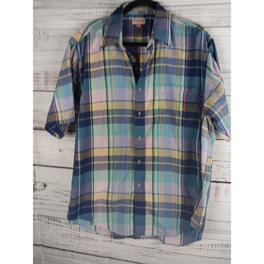 Boulevard By Block Button Up Shirt Men  16 16.5  Plaid Pocket Short Sleeve